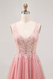 A-linjeformad Tyll Rodnande Paljetter Backless Kort Homecoming Klänning med Beading