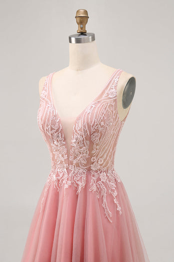 A-linjeformad Tyll Rodnande Paljetter Backless Kort Homecoming Klänning med Beading