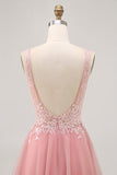 A-linjeformad Tyll Rodnande Paljetter Backless Kort Homecoming Klänning med Beading