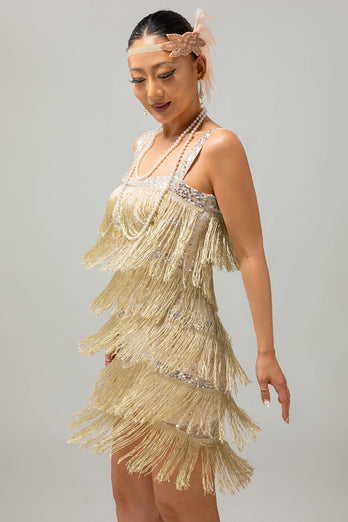 Svart paljett Gatsby Bodycon Kort 1920-talsklänning med fransar