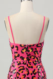 Fuchsia Bodycon Spaghetti Remmar Paljetter Homecoming Klänning med Slits