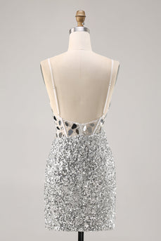 Korsett Silver V-hals Bodycon Spegel Homecoming Klänning