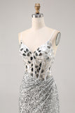 Korsett Silver V-hals Bodycon Spegel Homecoming Klänning