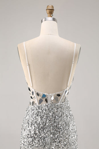 Korsett Silver V-hals Bodycon Spegel Homecoming Klänning