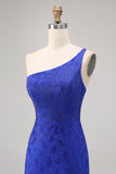Royal Blue Bodycon Pärlstav One Shoulder Homecoming Klänning