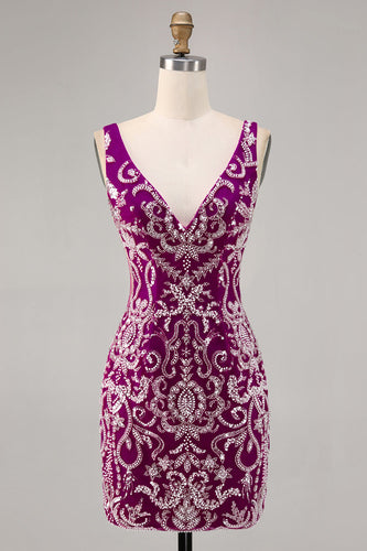 Glittrande Fuchsia pärlstav Bodycon Homecoming Klänning