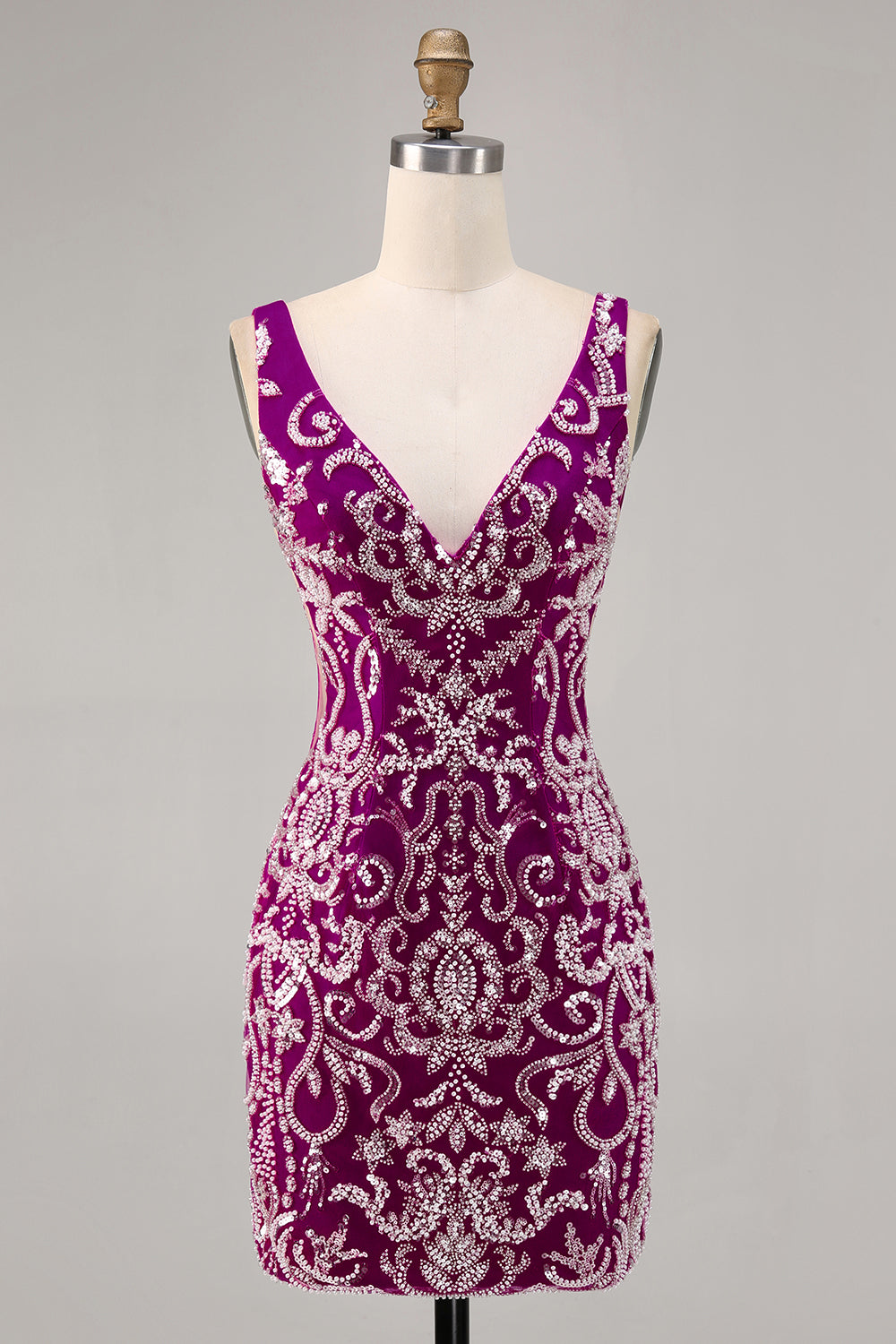 Glittrande Fuchsia pärlstav Bodycon Homecoming Klänning