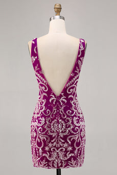 Glittrande Fuchsia pärlstav Bodycon Homecoming Klänning