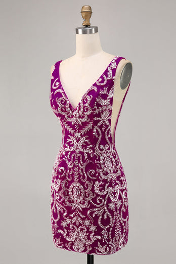 Glittrande Fuchsia pärlstav Bodycon Homecoming Klänning