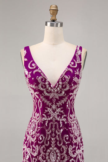 Glittrande Fuchsia pärlstav Bodycon Homecoming Klänning