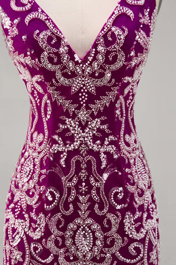 Glittrande Fuchsia pärlstav Bodycon Homecoming Klänning