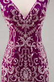 Glittrande Fuchsia pärlstav Bodycon Homecoming Klänning