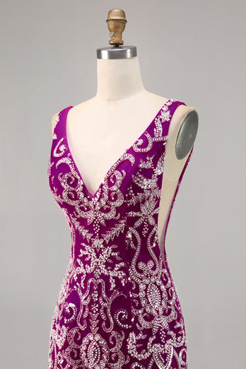 Glittrande Fuchsia pärlstav Bodycon Homecoming Klänning