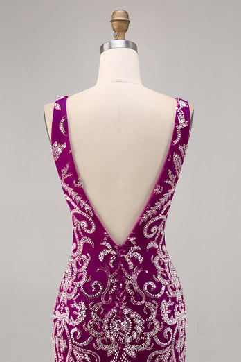 Glittrande Fuchsia pärlstav Bodycon Homecoming Klänning