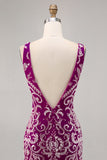 Glittrande Fuchsia pärlstav Bodycon Homecoming Klänning