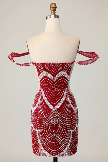 Off the Shoulder Bodycon Röd Homecoming Klänning med Paljetter