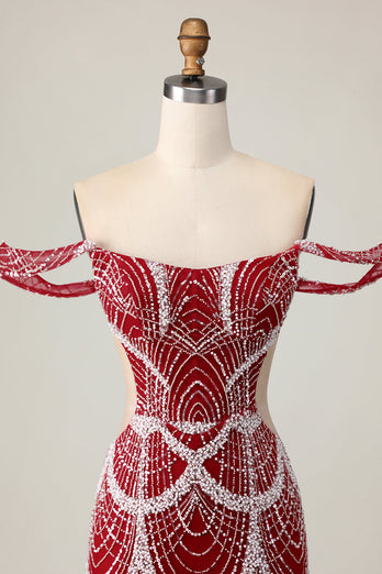 Off the Shoulder Bodycon Röd Homecoming Klänning med Paljetter