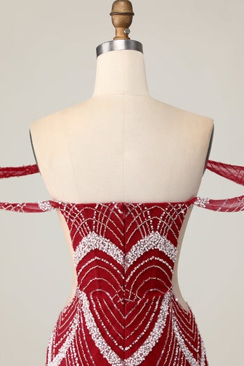Off the Shoulder Bodycon Röd Homecoming Klänning med Paljetter