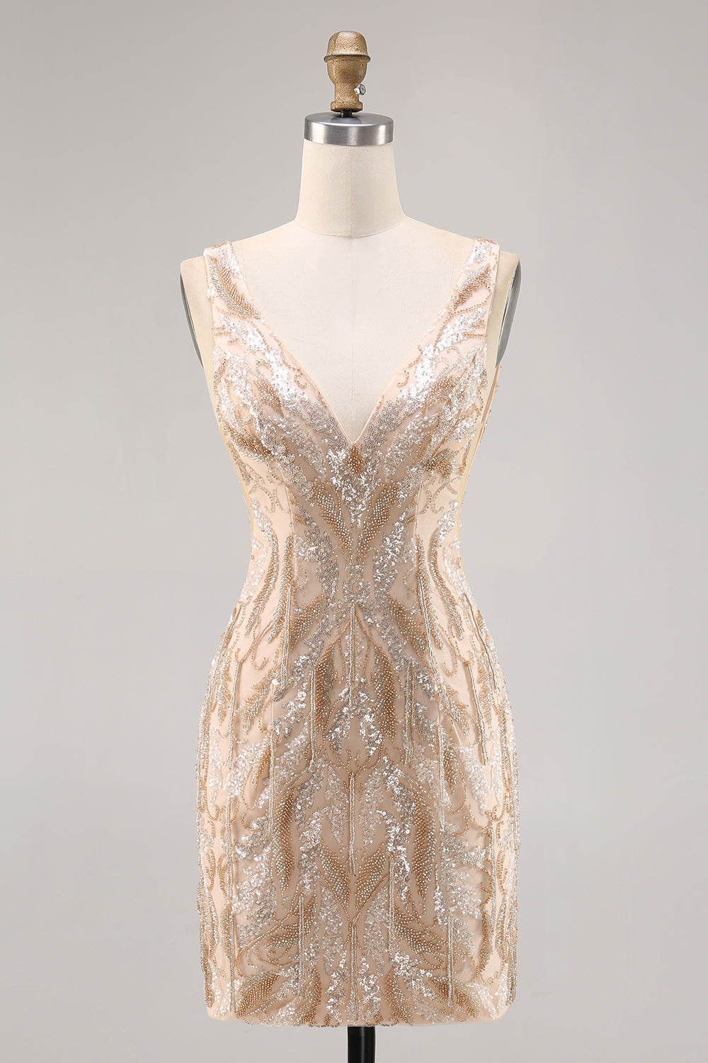 Pärlstav Champagne Bodycon Homecoming Klänning med Paljetter
