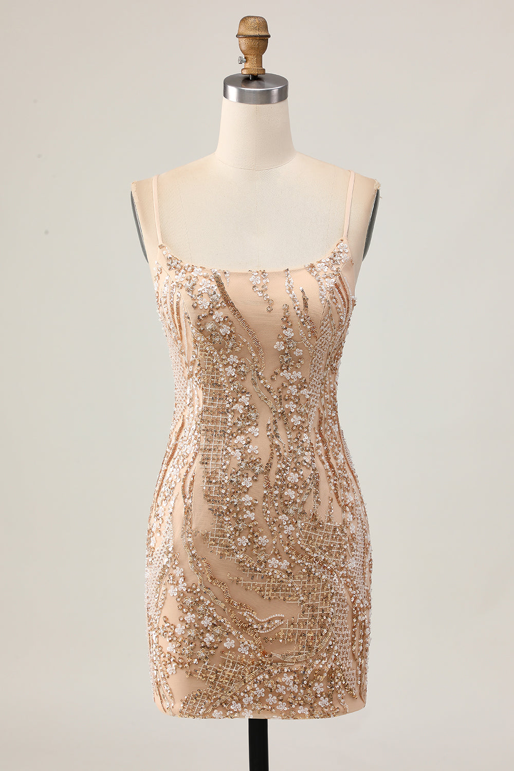 Glittrande Champagne Paljetter Bodycon Homecoming Klänning med Beading