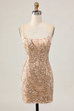 Glittrande Champagne Paljetter Bodycon Homecoming Klänning med Beading