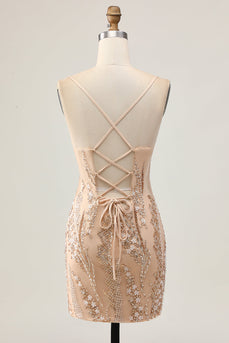 Glittrande Champagne Paljetter Bodycon Homecoming Klänning med Beading
