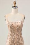 Glittrande Champagne Paljetter Bodycon Homecoming Klänning med Beading