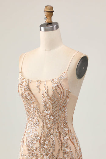 Glittrande Champagne Paljetter Bodycon Homecoming Klänning med Beading