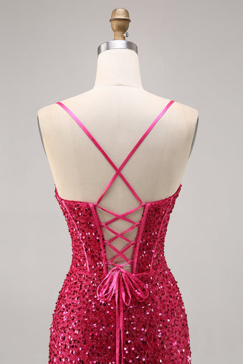 Glittrande Fuchsia Tight Korsett Homecoming Klänning
