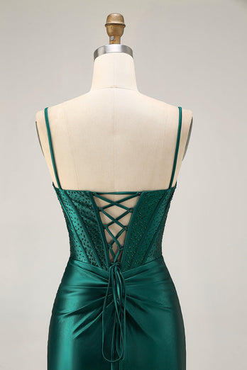 Mörkgrön Korsett Bodycon Paljetter Satin Homecoming Klänning