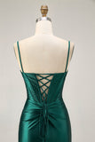 Mörkgrön Korsett Bodycon Paljetter Satin Homecoming Klänning