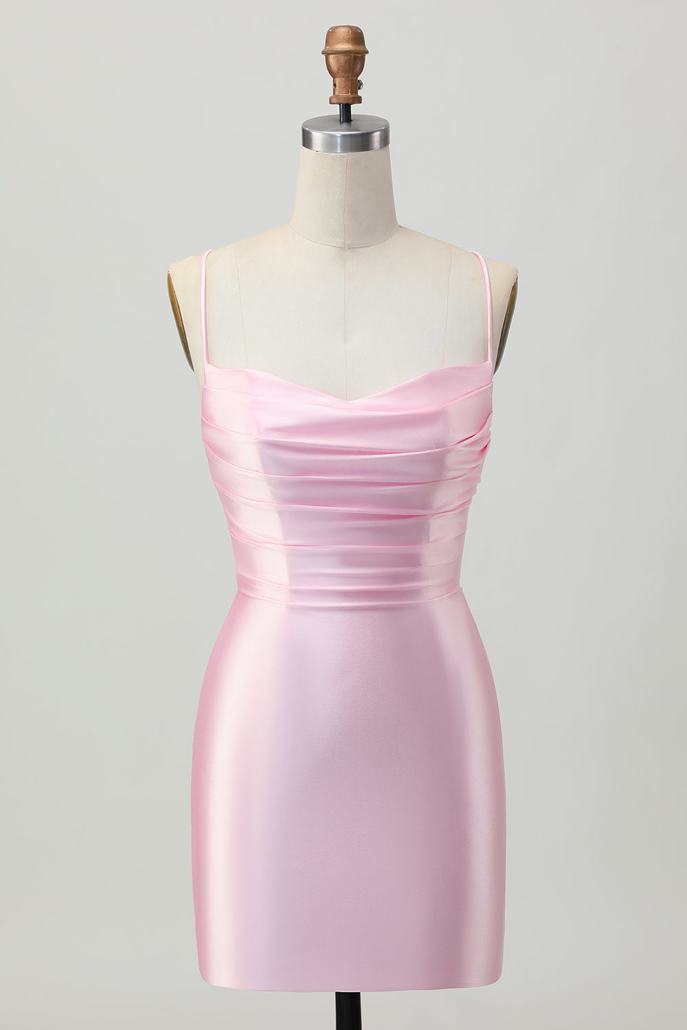 Rodnande Rosa Bodycon Spaghetti Straps Kort Homecoming Klänning med Snörning Upp Tillbaka