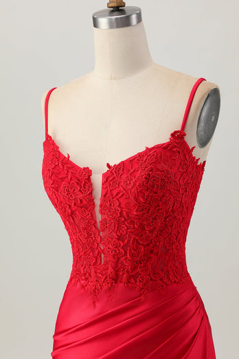 Mörkröd Spaghetti Straps Pärlstav Kort Tight Homecoming Klänning med Snörning Upp Tillbaka