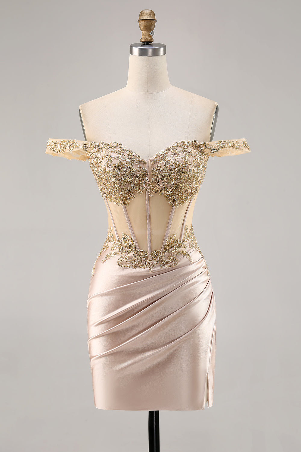 Off the Shoulder Korsett Bodycon Champagne Homecoming Klänning med Paljetter