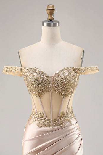 Off the Shoulder Korsett Bodycon Champagne Homecoming Klänning med Paljetter