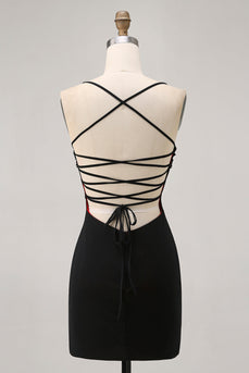 Svart Bodycon Spaghetti Straps Kort Homecoming Klänning med Beading
