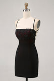 Svart Bodycon Spaghetti Straps Kort Homecoming Klänning med Beading