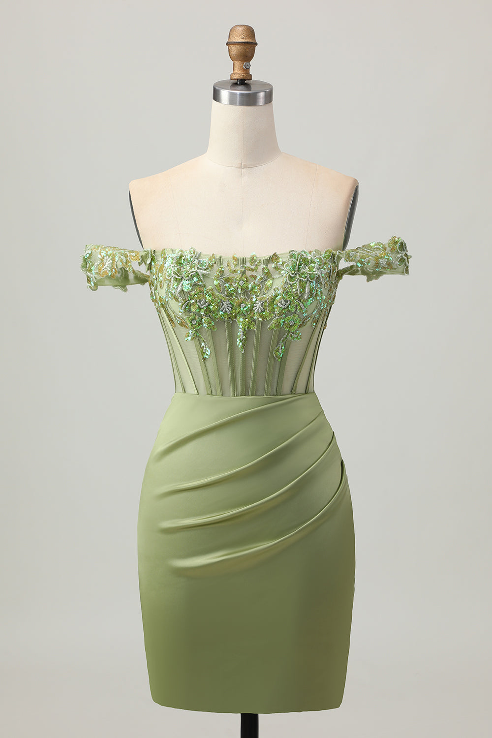 Grön Off The Shoulder Korsett Paljetter Bodycon Homecoming Klänning