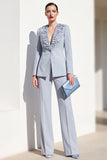Gråblå One 2-delad knapp Damdräkter med spets