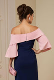 Off the Shoulder Navy Slida applicerad Midi Bröllop Gäst Klänning Med Slits