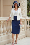 Marinblå Slida 2 Piece Stretch Satin Bröllop Gäst Klänning