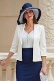Marinblå Slida 2 Piece Stretch Satin Bröllop Gäst Klänning