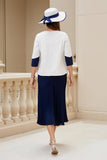 Marinblå 2 Bit Stretch Satin A Line Bröllop Gäst Klänning