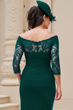 Royal Blue Spets Off The Shoulder Rynkad Slida Bröllop Gäst Klänning