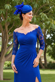 Royal Blue Off the Shoulder 3/4 ärm Klänning för brudens mor med spets