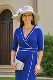 Royal Blue Bodycon V-ringning Klänning för Brudens Mor med Slits