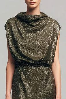 Glittrande Olive Bodycon Rynkad Lång Formell Klänning Med Paljetter