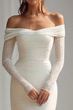 Off The Shoulder Slida Rynkad Elfenben Bröllopsklänning