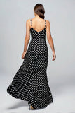 Svart Spaghetti Remmar Chiffong Slida Polka Dots Klänning med slits