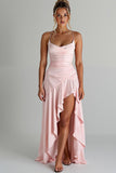 Volang High-Low Spaghetti Straps Ljusrosa Chiffong Aftonklänning